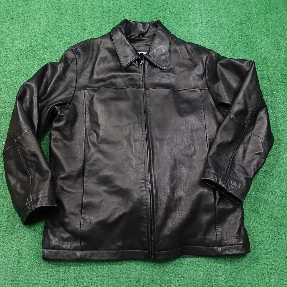 WILSONS LEATHER PELLE STUDIO‎ BLACK ZIP UP LEATHER JACKET MENS SZ L **READ**